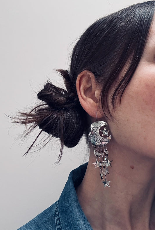 Fantastic Sterling silver Vintage Celestial Earrings by Tabra – Circa 1980s
