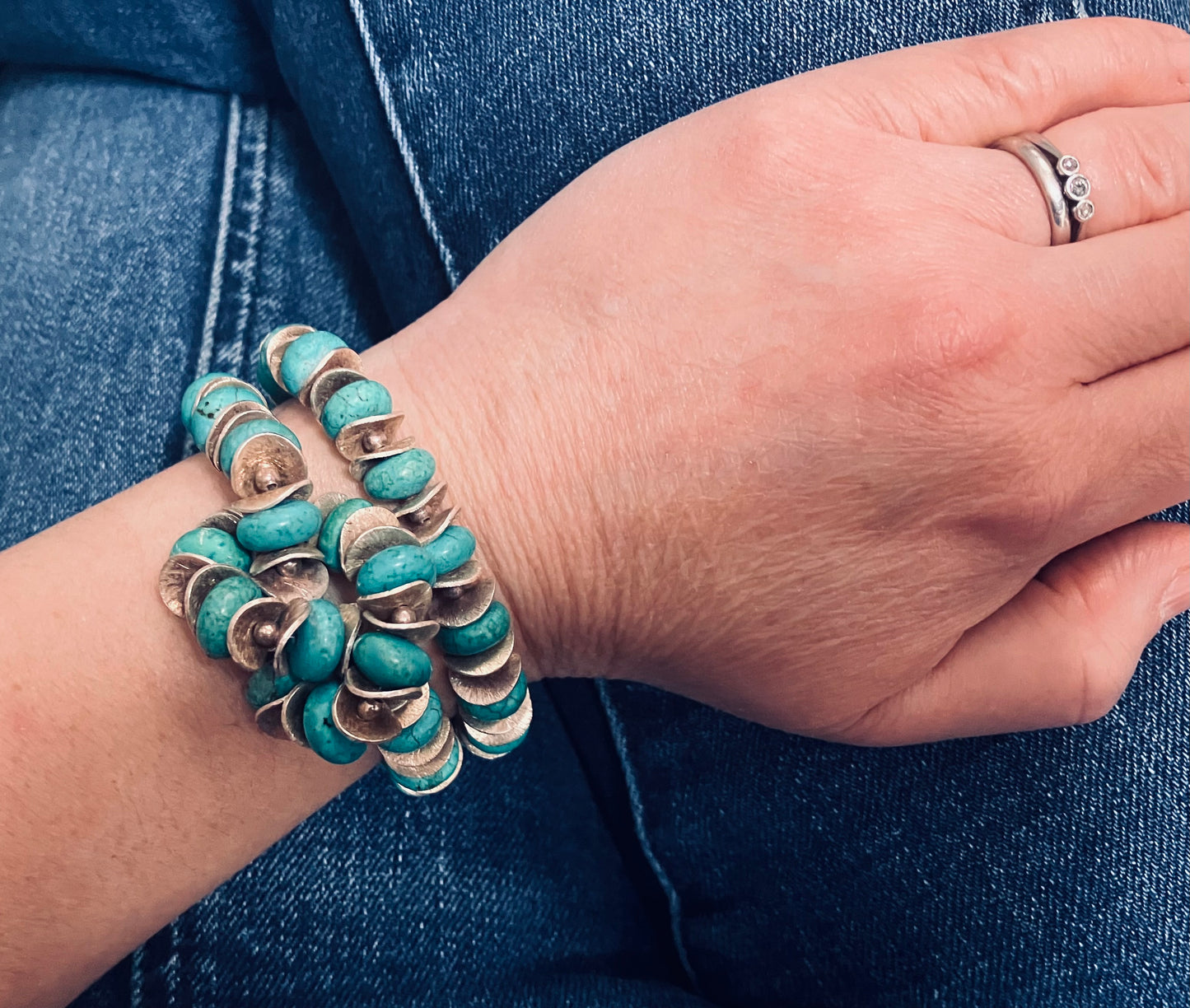 Absolutely stunning artisan made sterling silver and turquoise bead necklace.