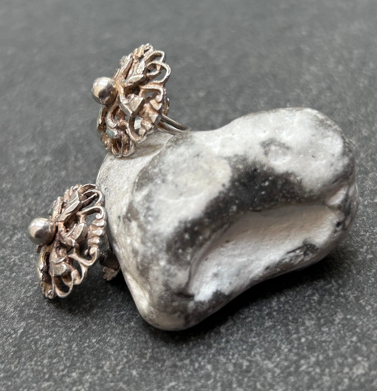 Vintage Sterling Silver Floral Screw-Back Earrings
