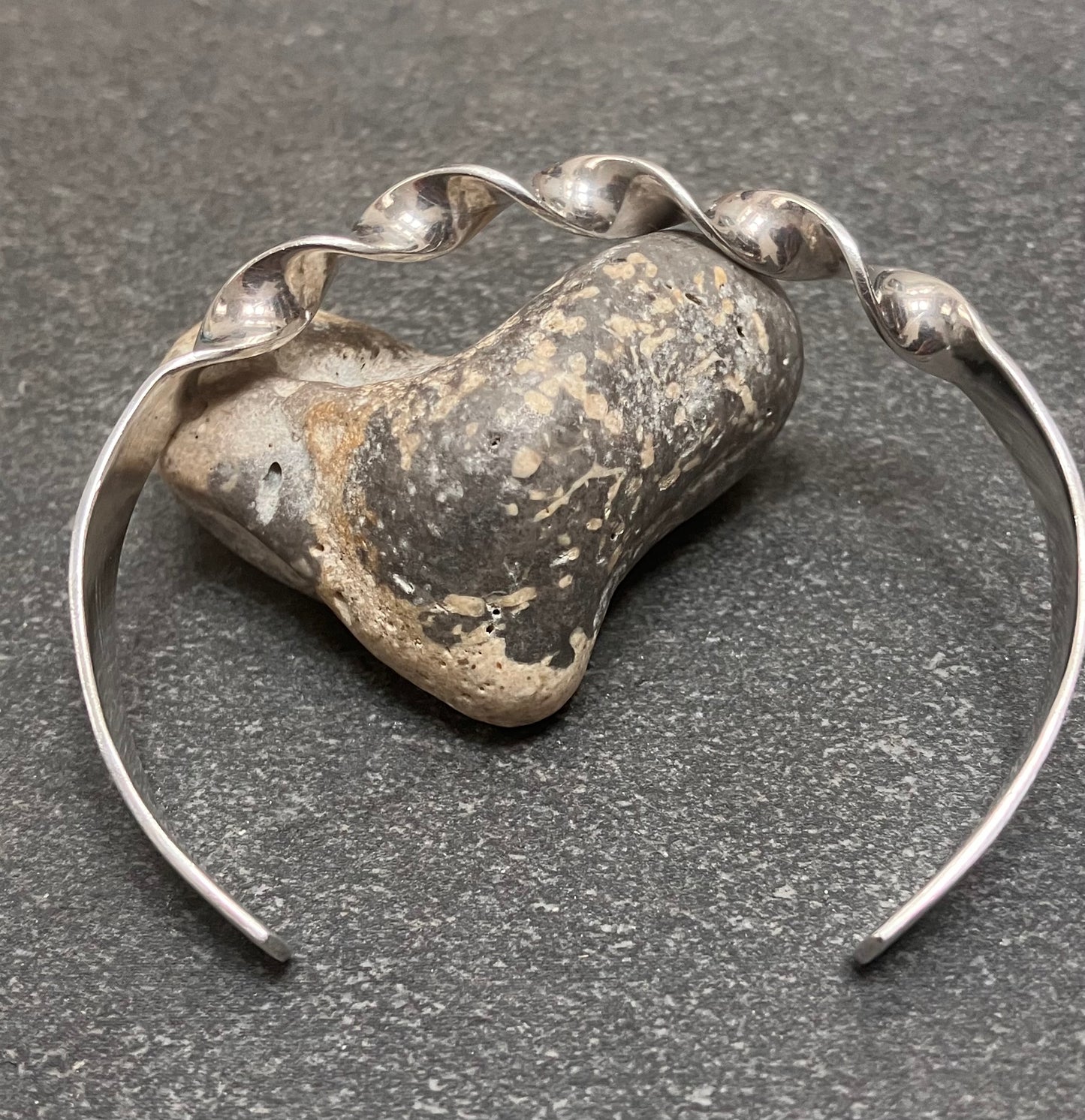 Vintage sterling silver Native American artisan bangle. 1998