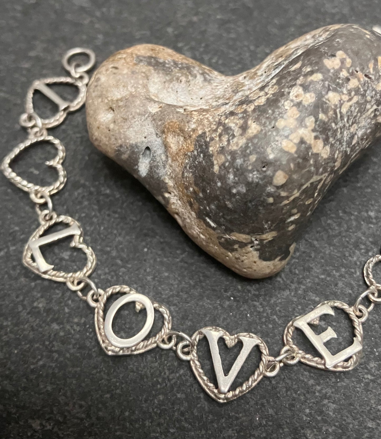 Vintage sterling silver ‘I love you’ bracelet. 1975