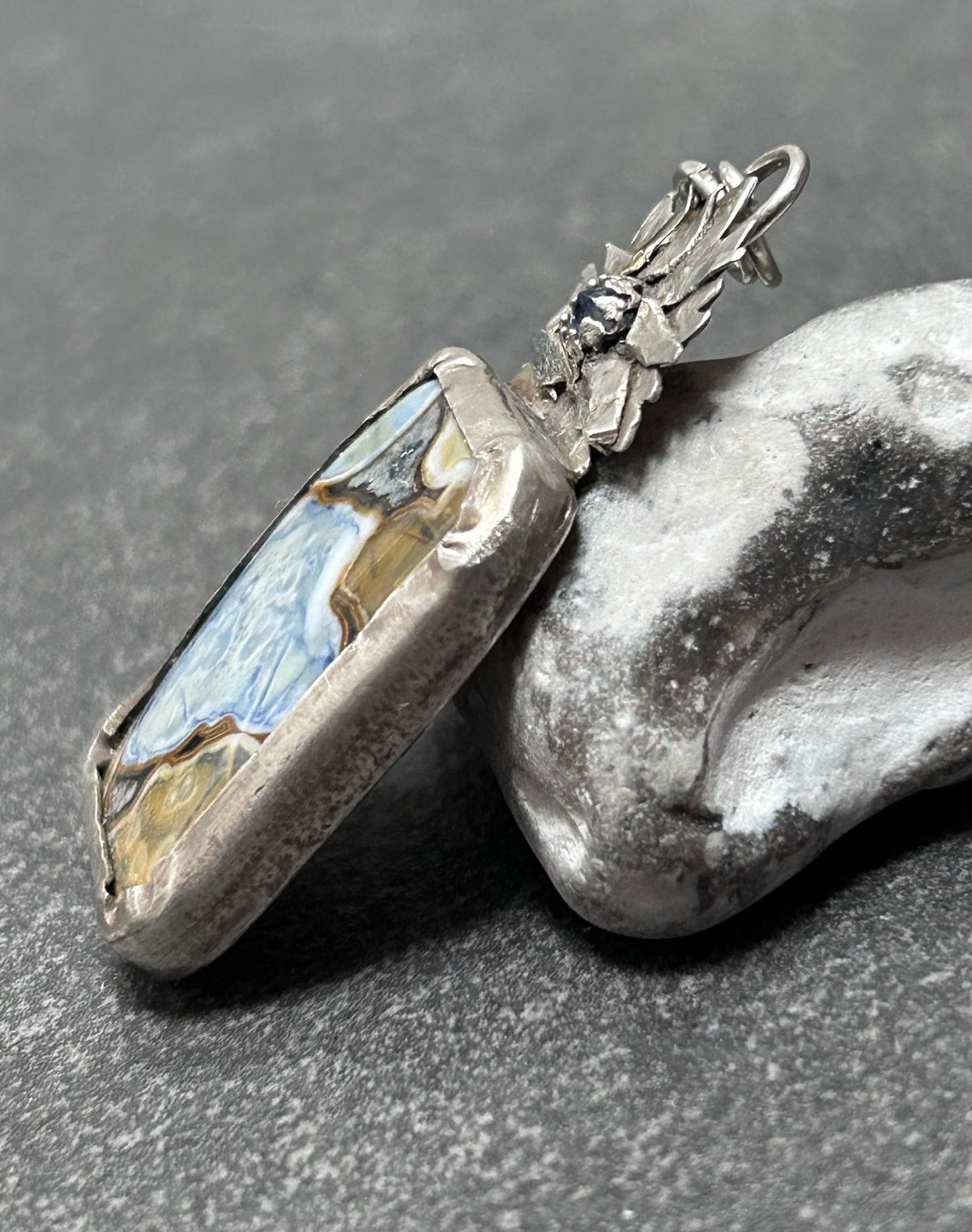 Artisan Sterling Silver King Cobra Stone Pendant