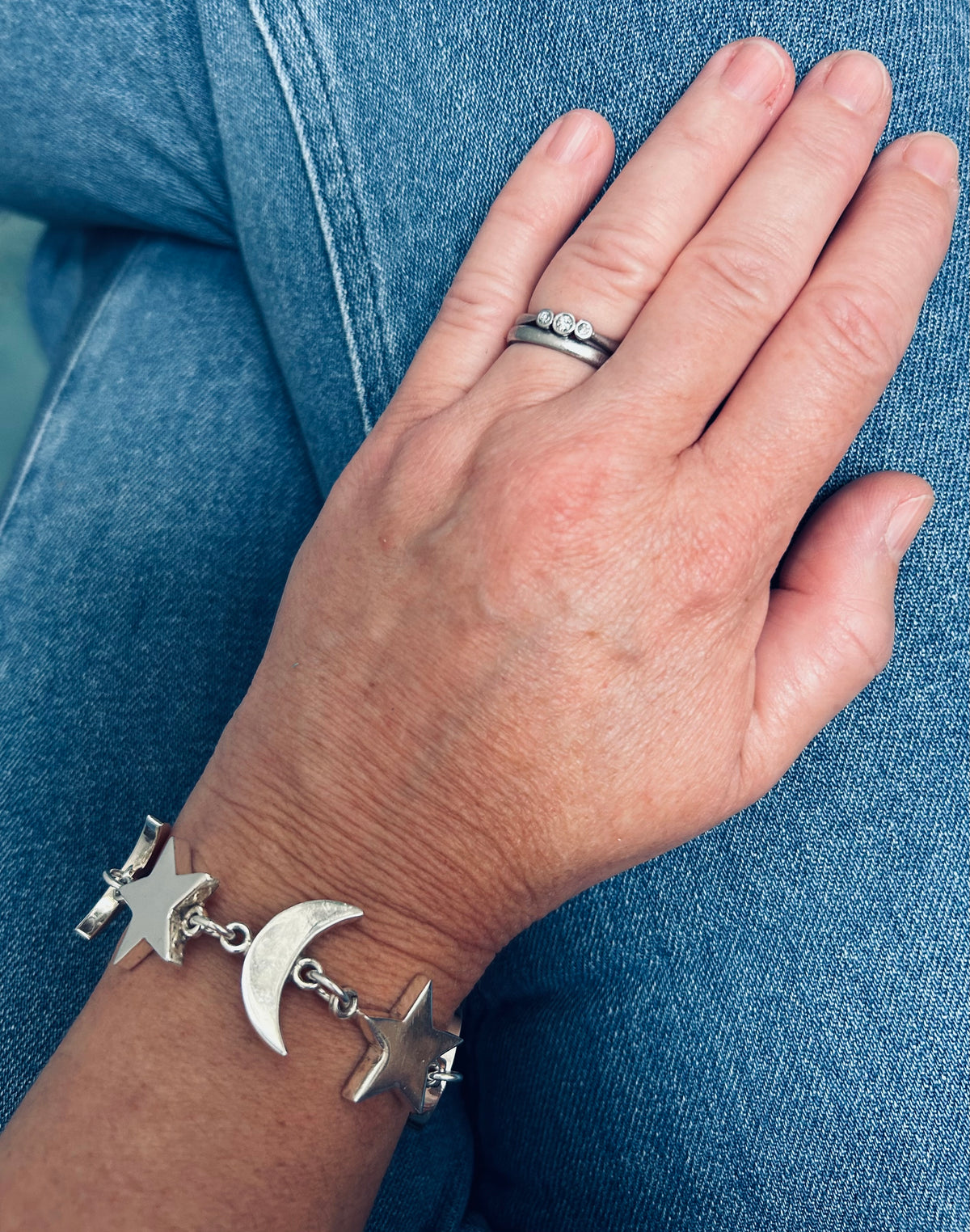 Vintage sterling silver moon & star Mexican bracelet