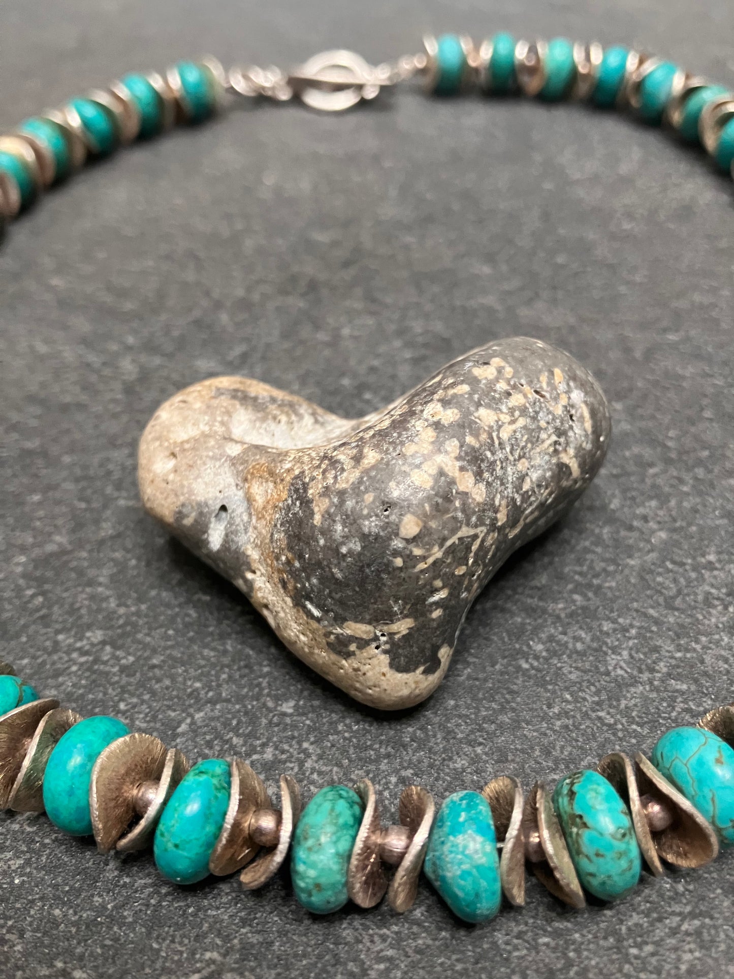 Absolutely stunning artisan made sterling silver and turquoise bead necklace.