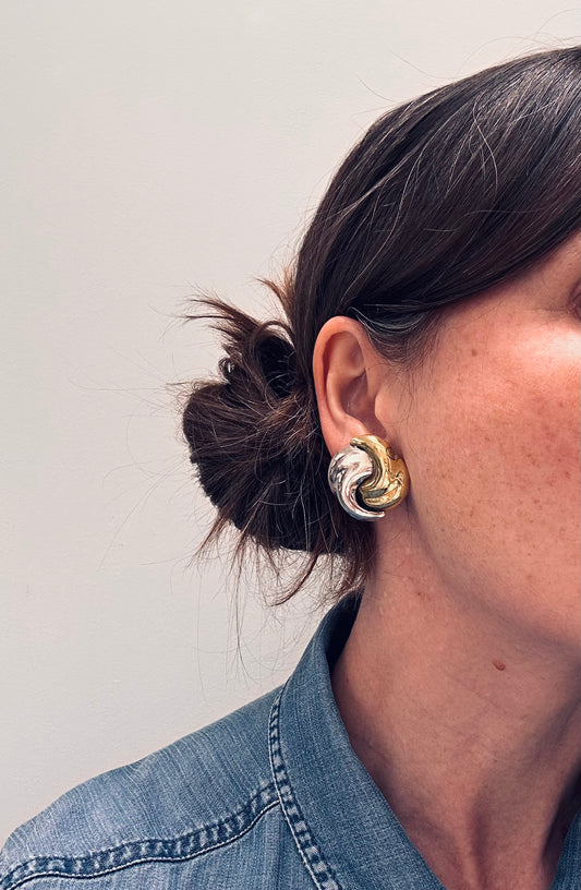Vintage Mexican Sterling Silver & Brass Clip-On Earrings