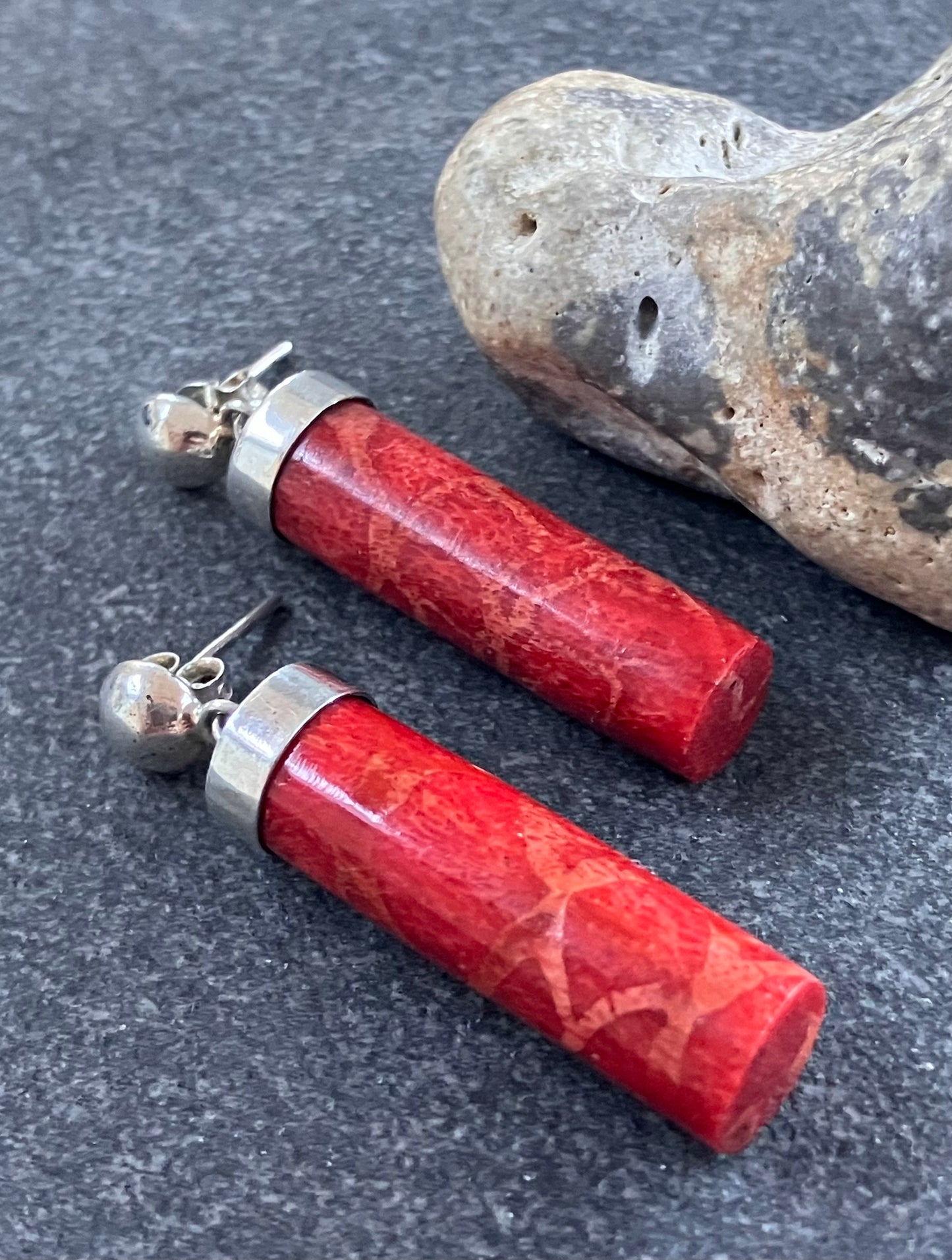 Vintage sterling silver sponge coral earrings.