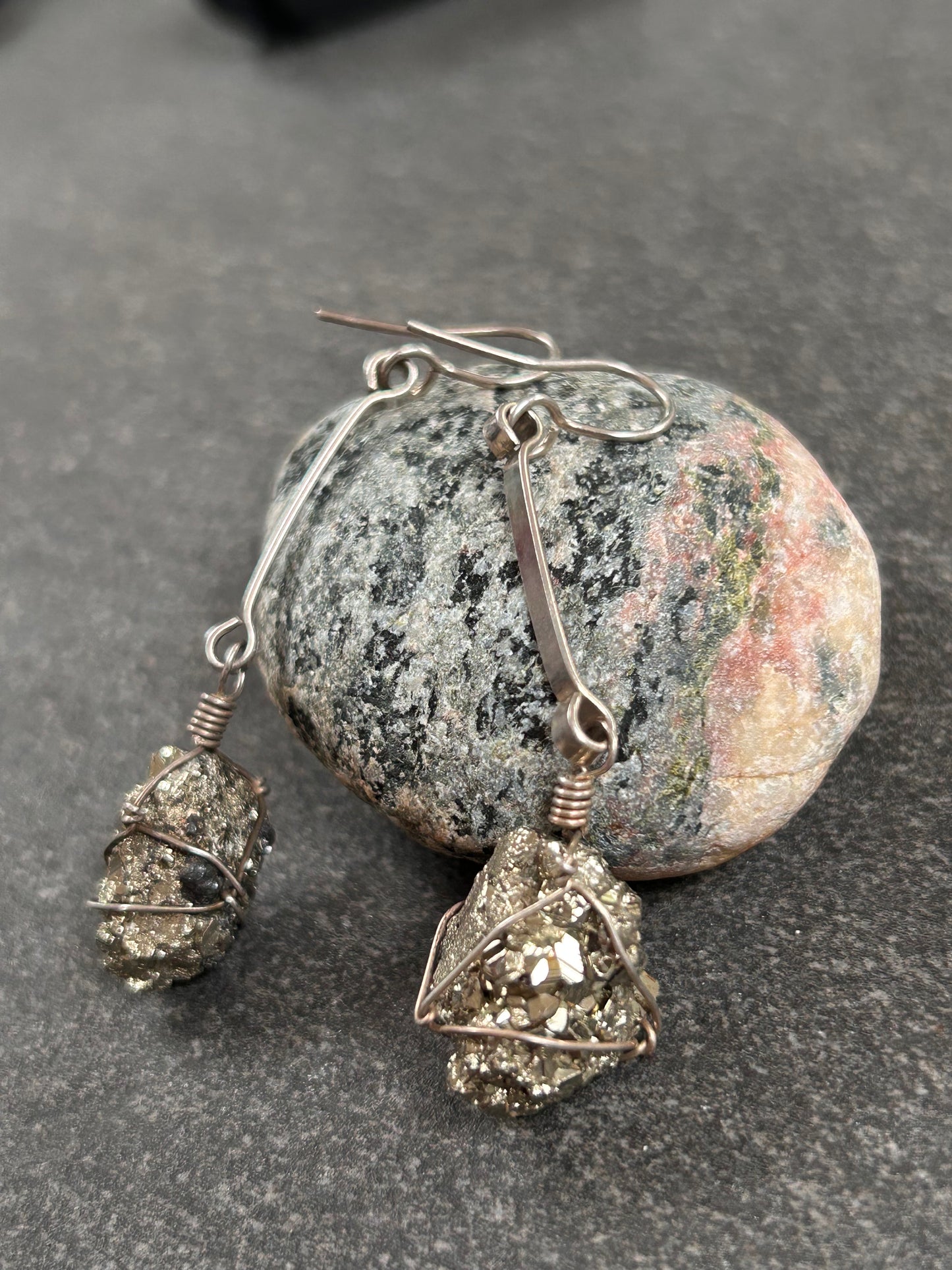 These striking vintage earrings feature gleaming Pyrite (Fool’s Gold) stones