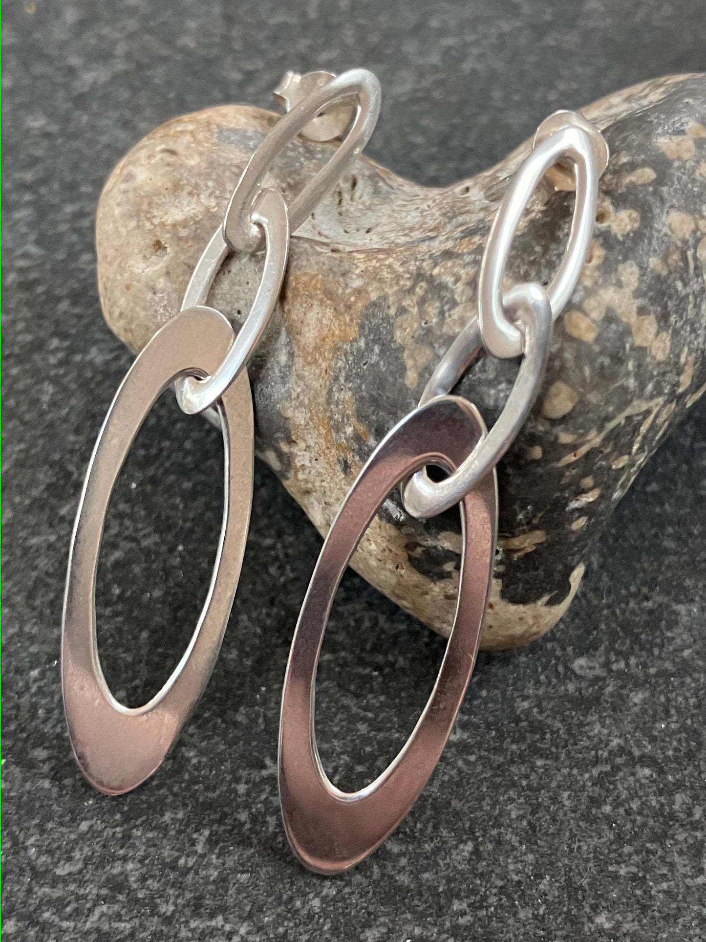 Vintage sterling silver oval loop earrings.