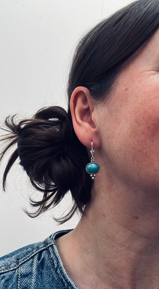 Vintage sterling silver and Turqurenite earrings.