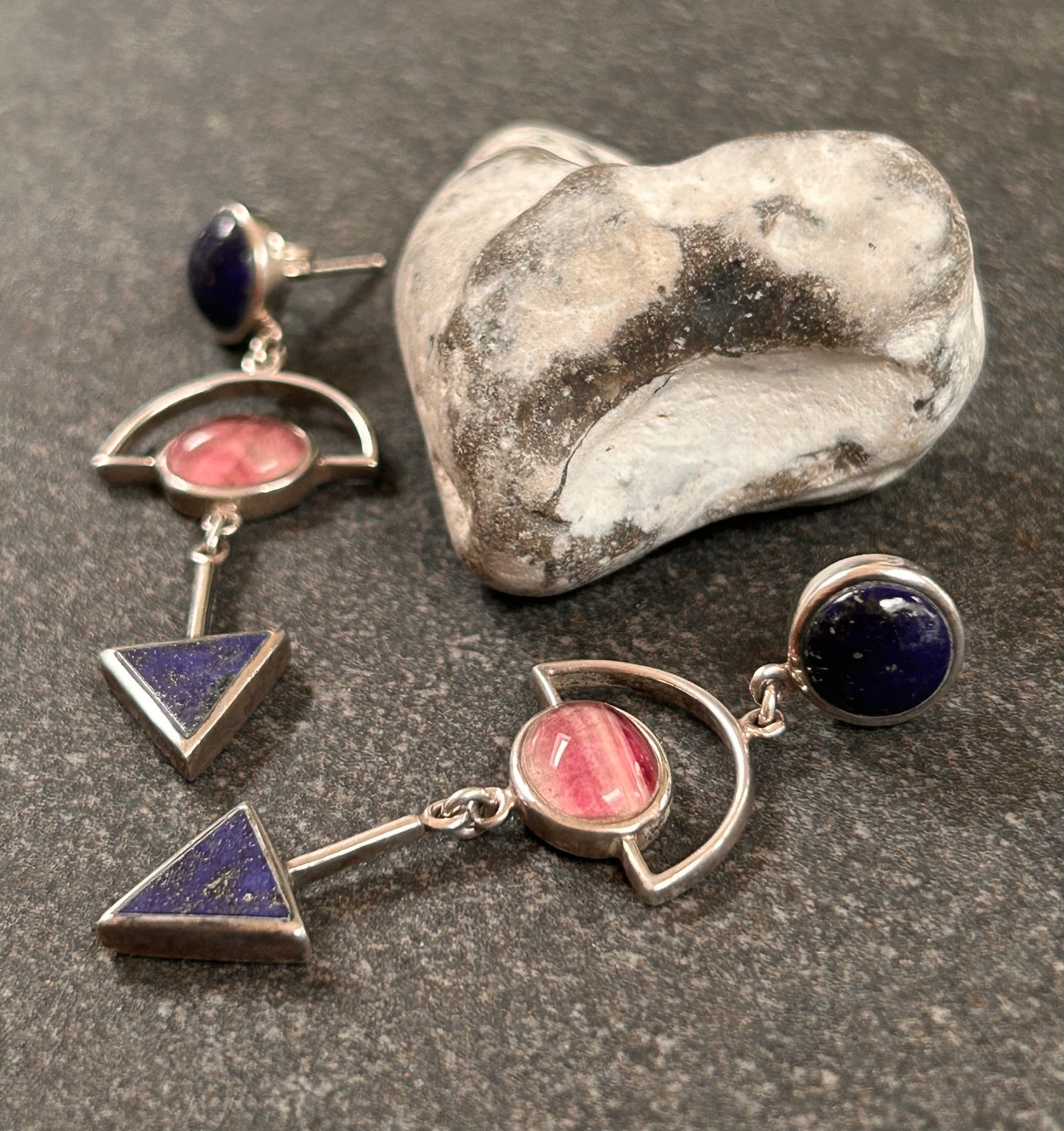 Vintage Lapis and Fluorite Drop Earrings