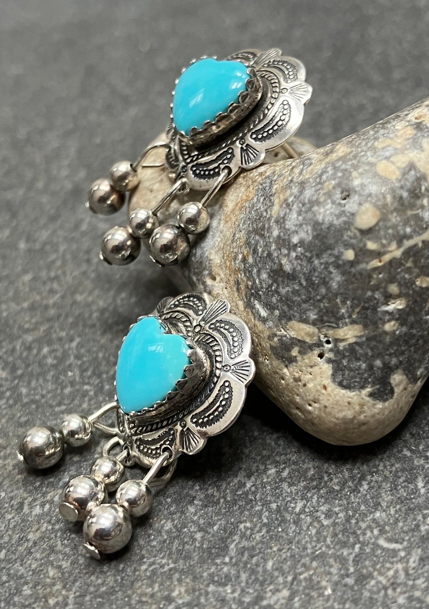 Beautiful vintage sterling silver and turquoise Native American earrings.