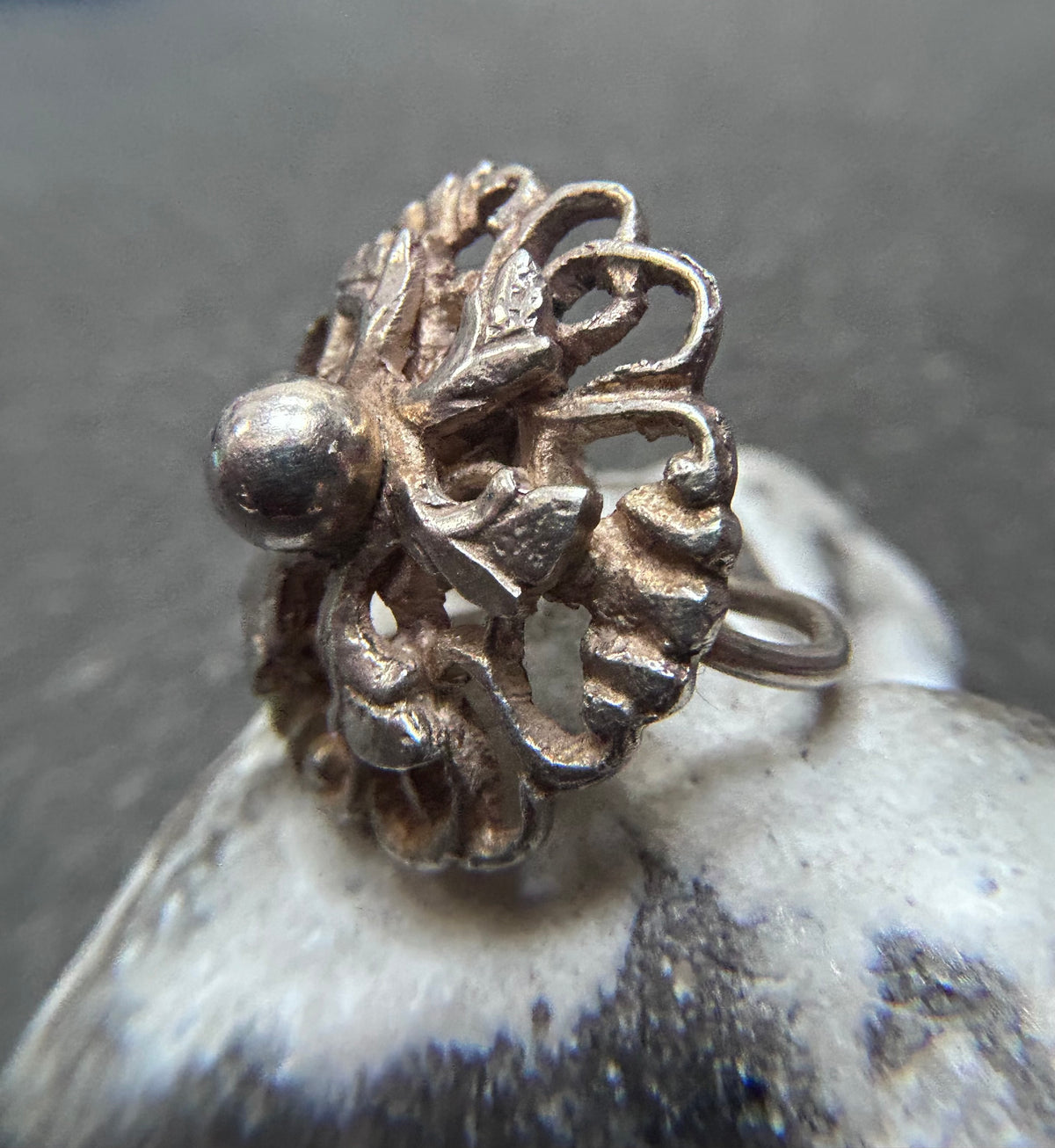 Vintage Sterling Silver Floral Screw-Back Earrings