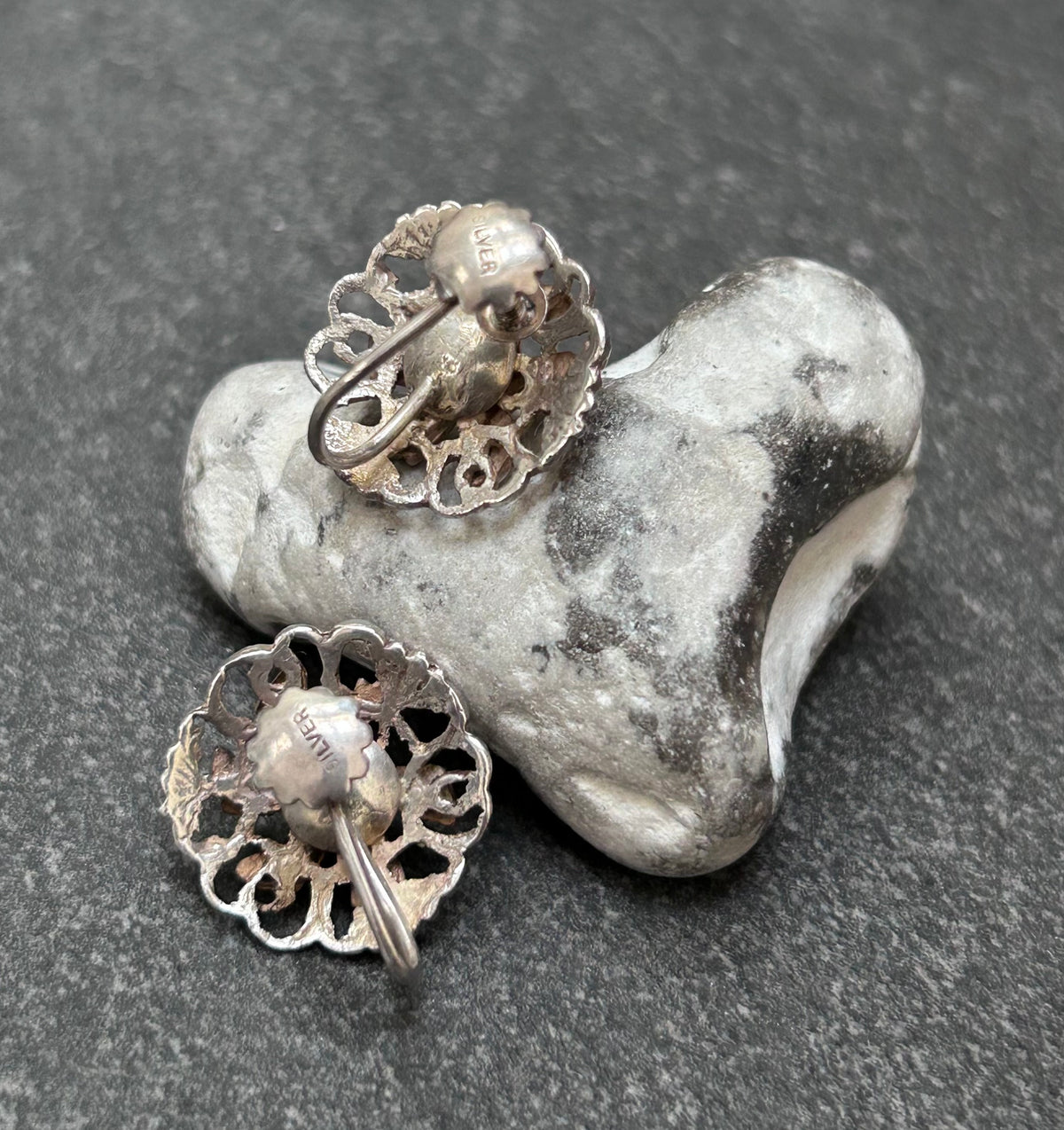 Vintage Sterling Silver Floral Screw-Back Earrings