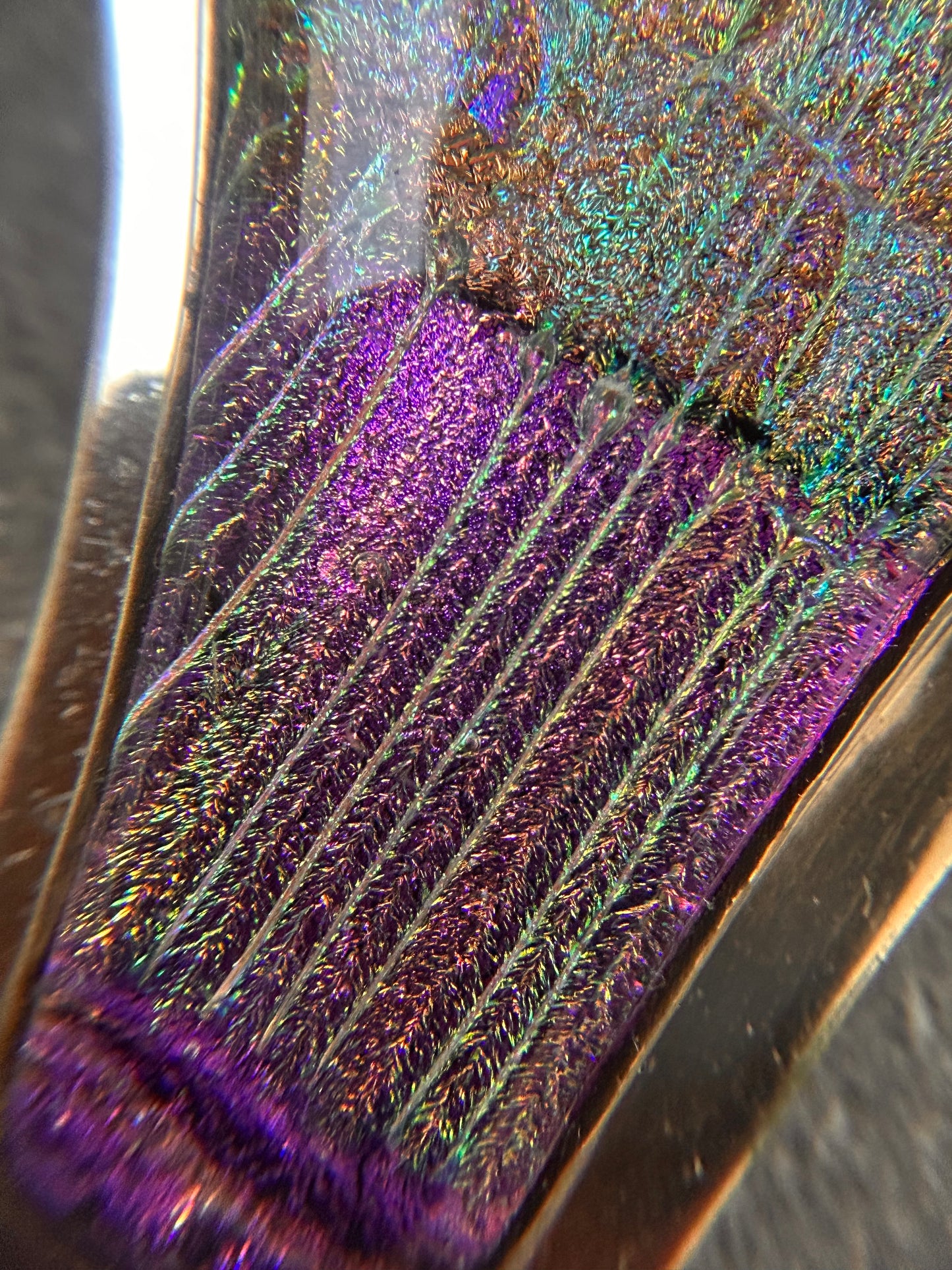 A striking vintage sterling silver dichroic glass pendant in an exceptional large statement size