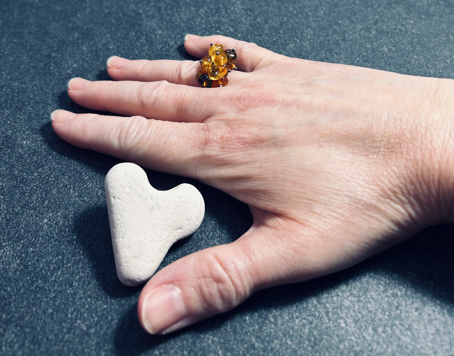 Vintage Sterling Silver & Amber Cluster Ring