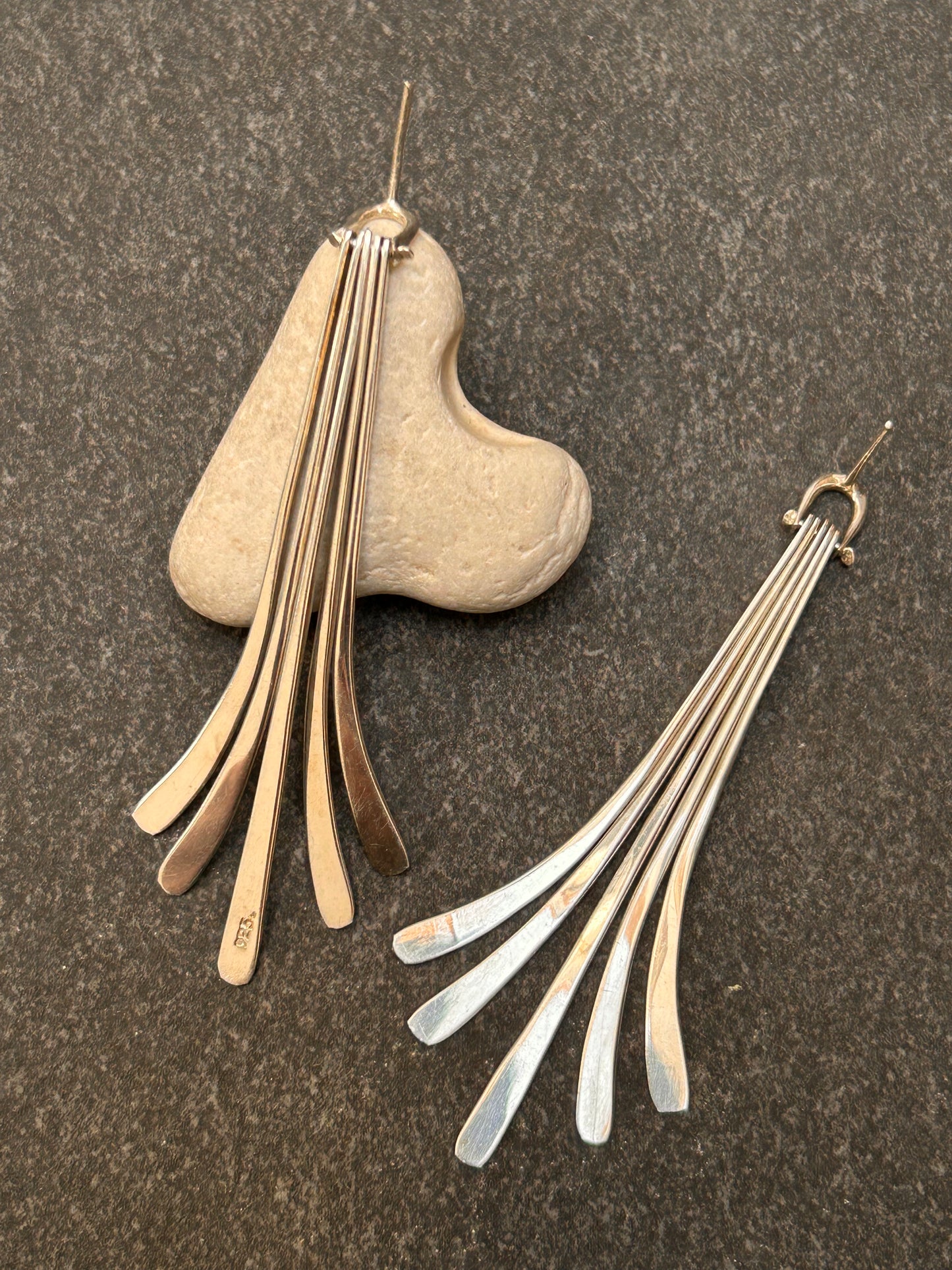 Beautiful vintage sterling silver statement earrings with a striking Art Deco–inspired fan design