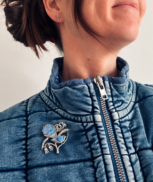 Beautiful Artisan Silver & Abalone Bird Brooch