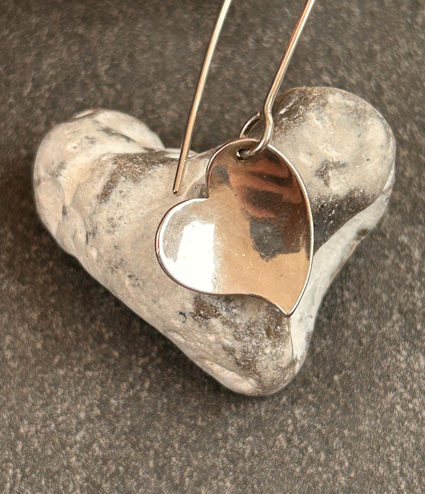 Truly Wonderful Vintage Artisan Sterling Silver Heart Drop Earrings