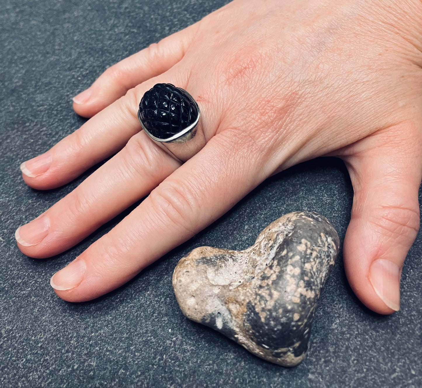 Vintage sterling silver Blue goldstone ring.