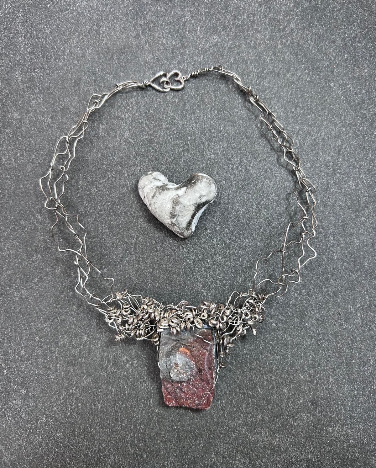 One-of-a-Kind Sculptural Sterling Silver & Ferruginous Quartz Necklace.