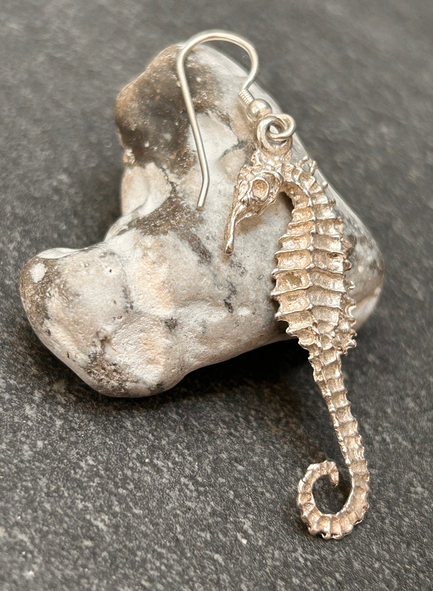 Vintage Artisan Sand-Cast Sterling Silver Seahorse Earrings