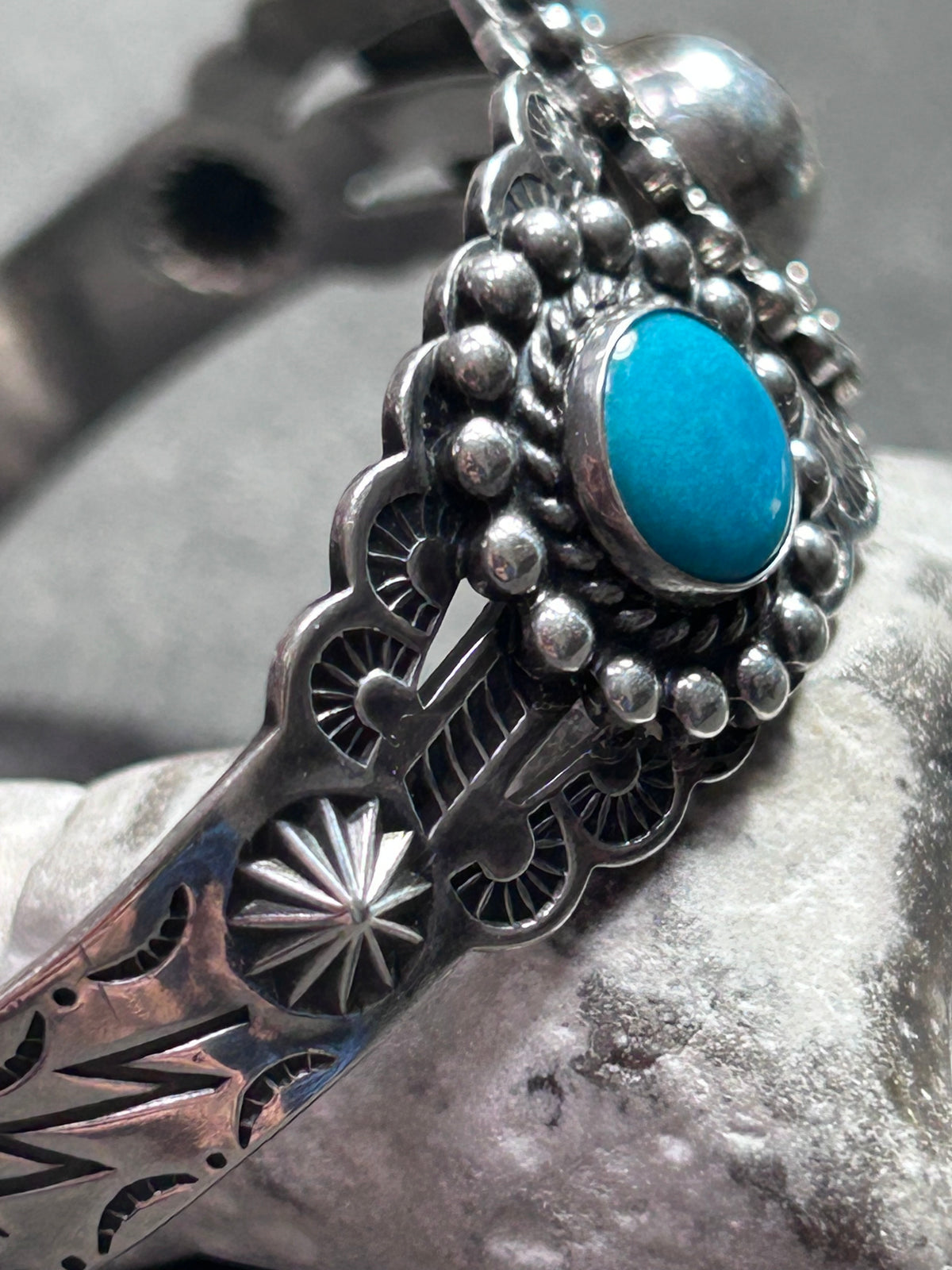 Vintage Sterling Silver & Turquoise Native American Statement Cuff