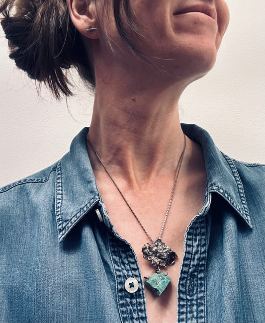 Vintage Sterling Silver & Raw Amazonite Pendant (c. 1979)