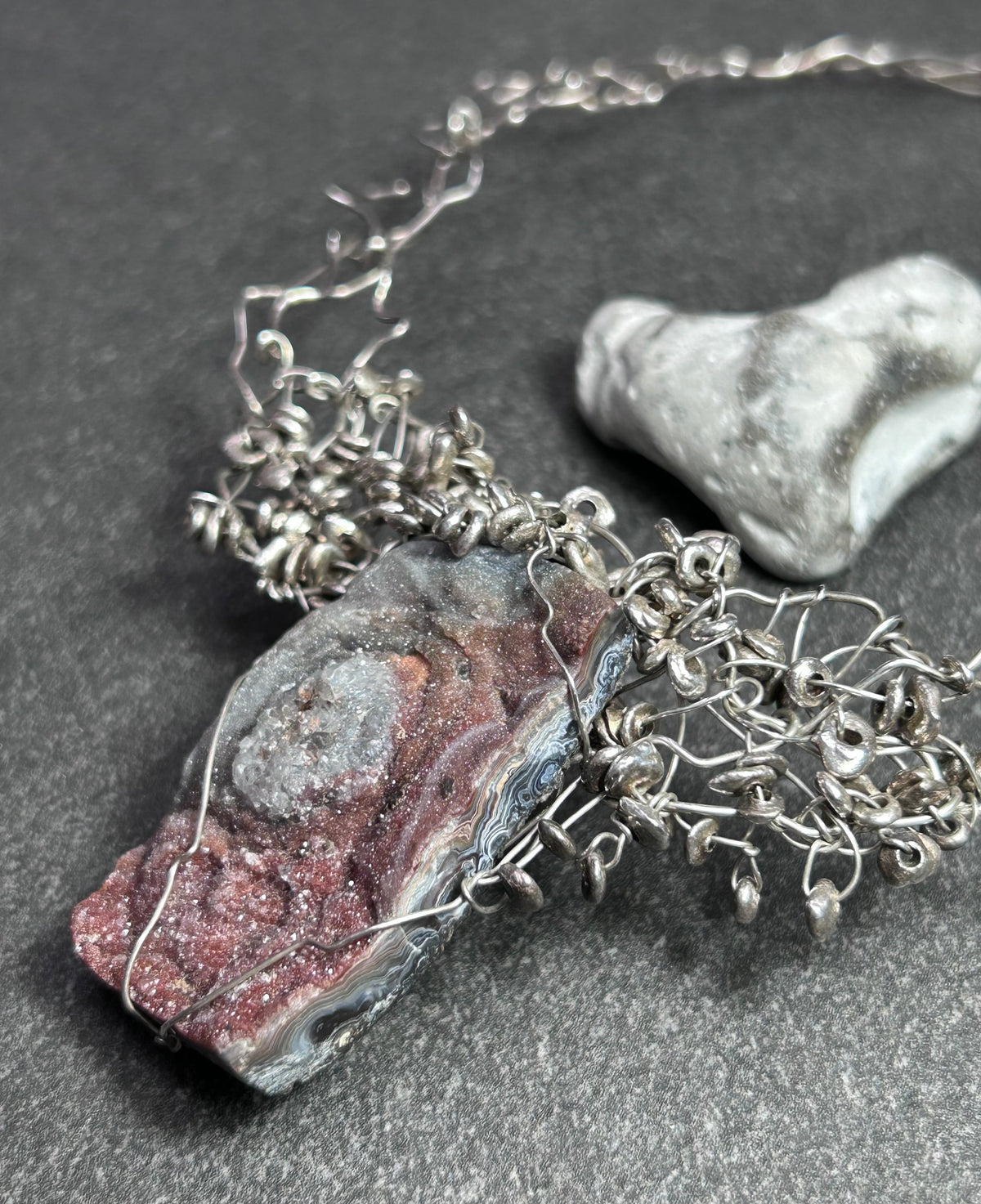 One-of-a-Kind Sculptural Sterling Silver & Ferruginous Quartz Necklace.