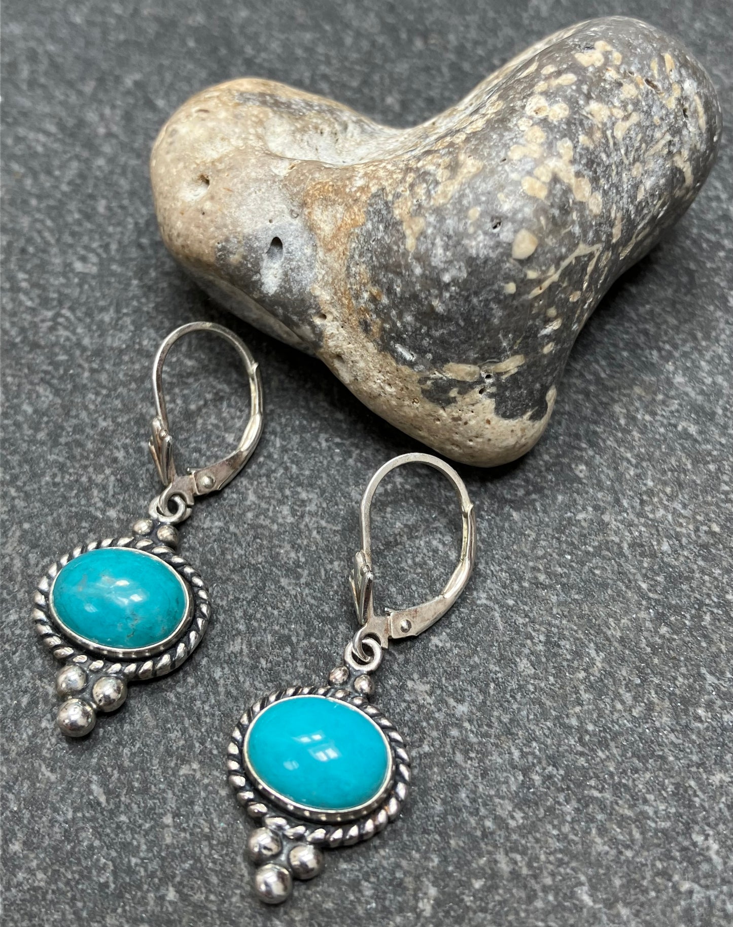 Vintage sterling silver and Turqurenite earrings.