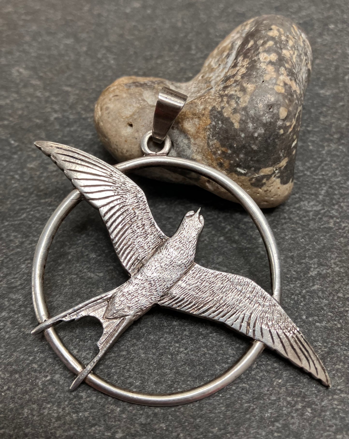 Vintage sterling silver Shetland pendant depicting an Arctic Tern in flight. 1973-4