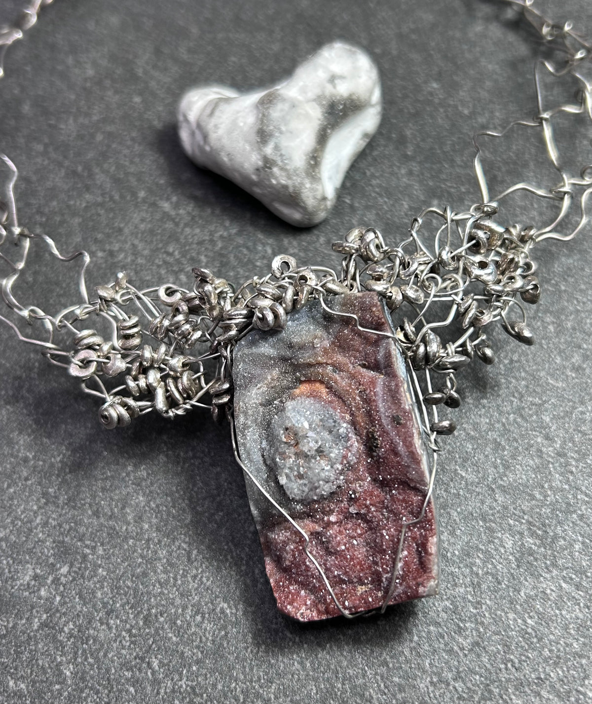 One-of-a-Kind Sculptural Sterling Silver & Ferruginous Quartz Necklace.