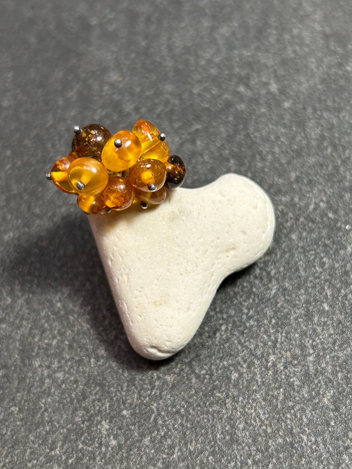 Vintage Sterling Silver & Amber Cluster Ring