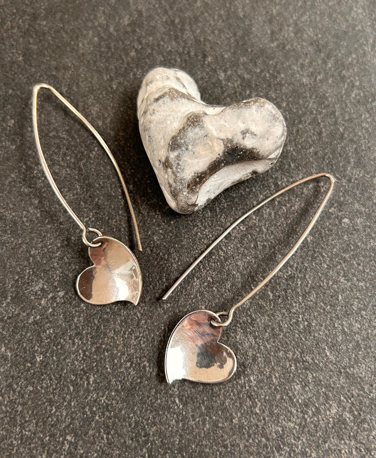 Truly Wonderful Vintage Artisan Sterling Silver Heart Drop Earrings