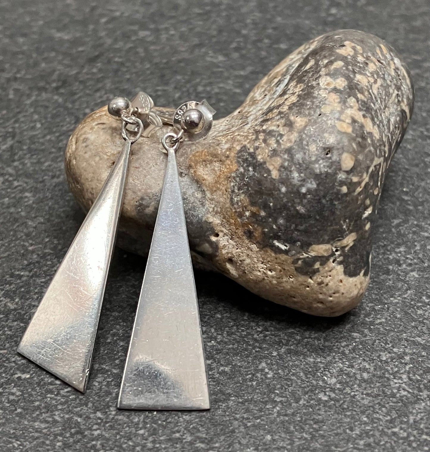 Vintage sterling silver triangle earrings. 1981