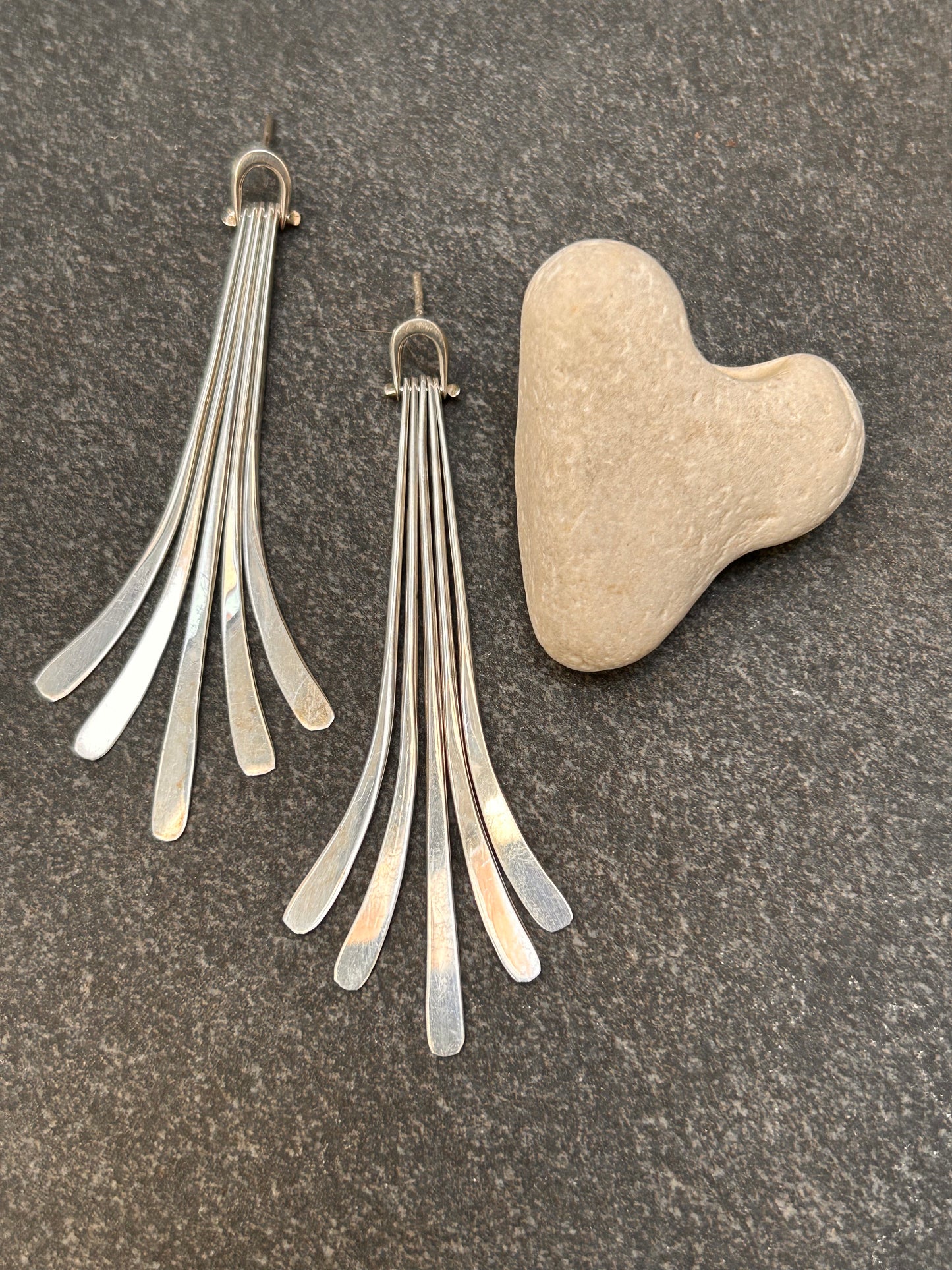 Beautiful vintage sterling silver statement earrings with a striking Art Deco–inspired fan design
