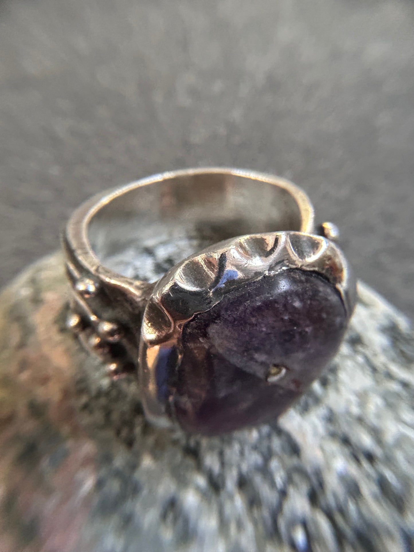This artisan amethyst ring is a striking, one-of-a-kind.