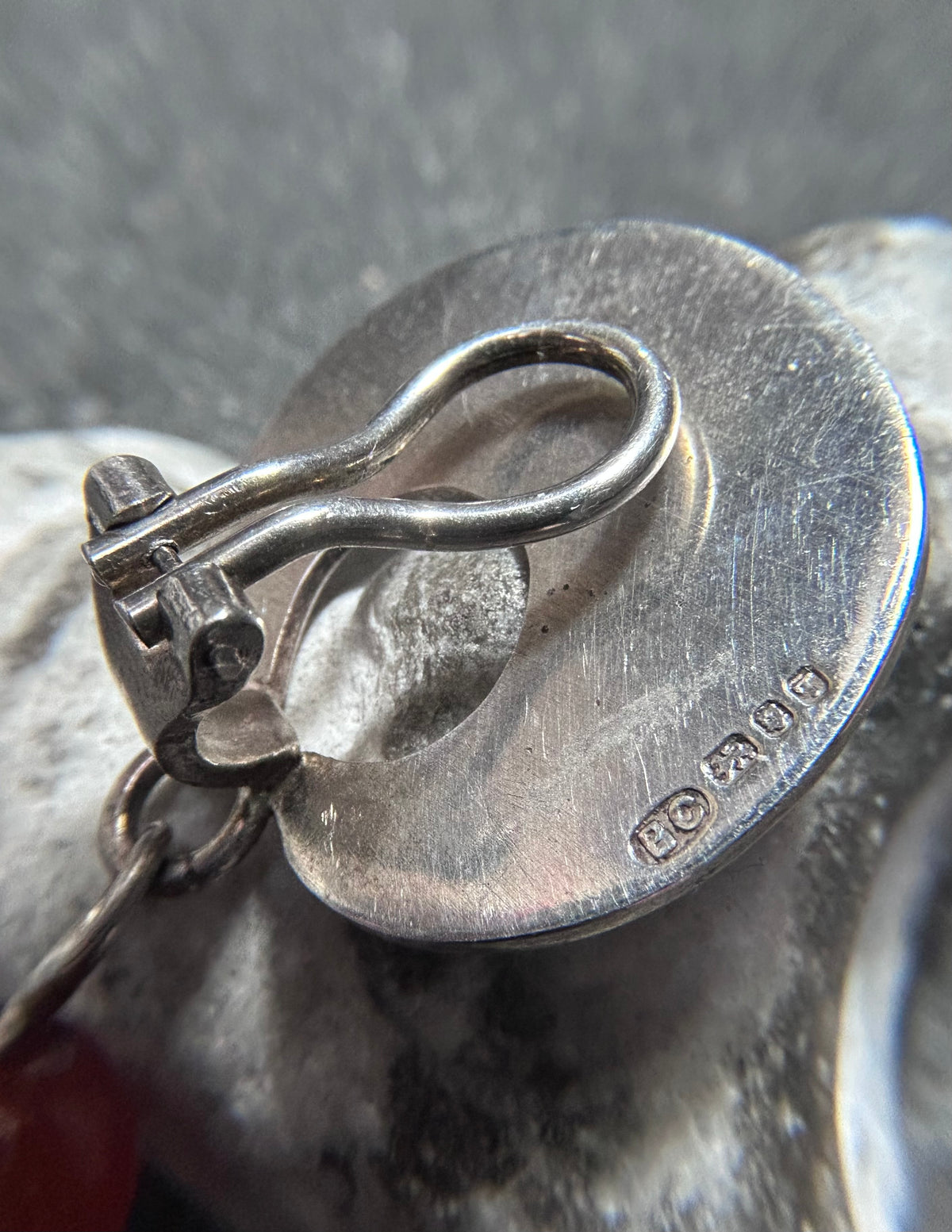 Vintage Sterling Silver & Amber Drop Clip Earrings – Hallmarked London, 1993