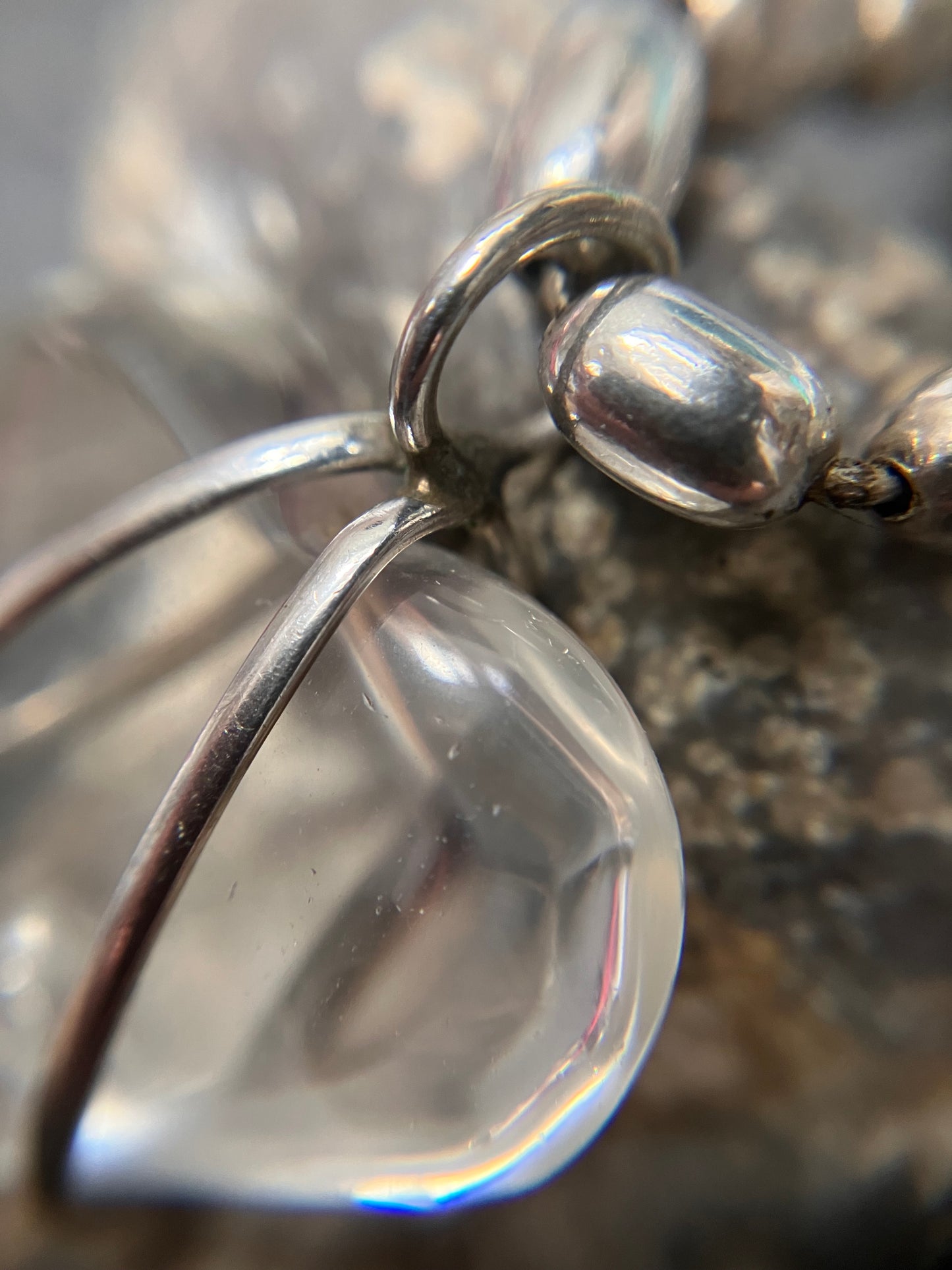 Vintage sterling silver and clear quartz stone heart necklace with original sterling chain.