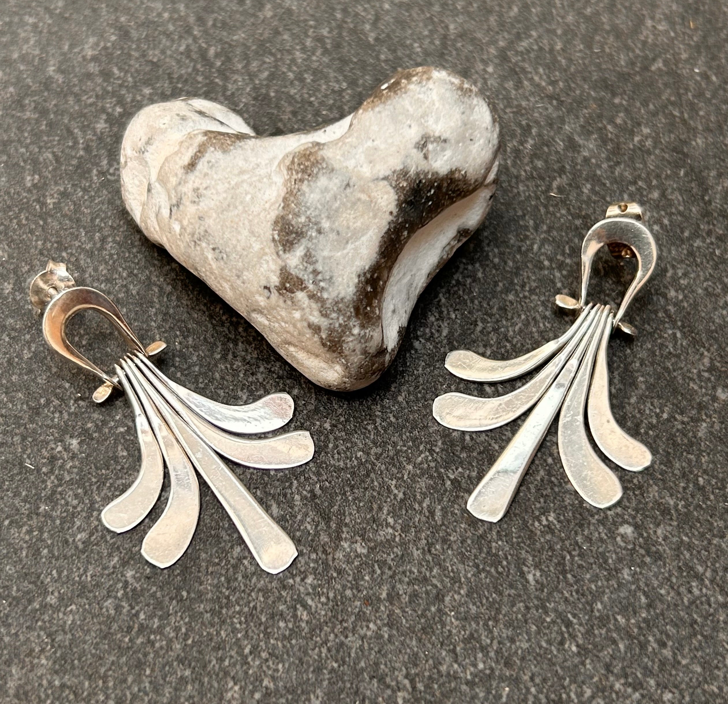 A striking pair of vintage sterling silver Mexican earrings