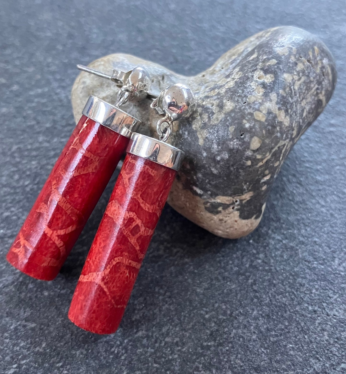 Vintage sterling silver sponge coral earrings.