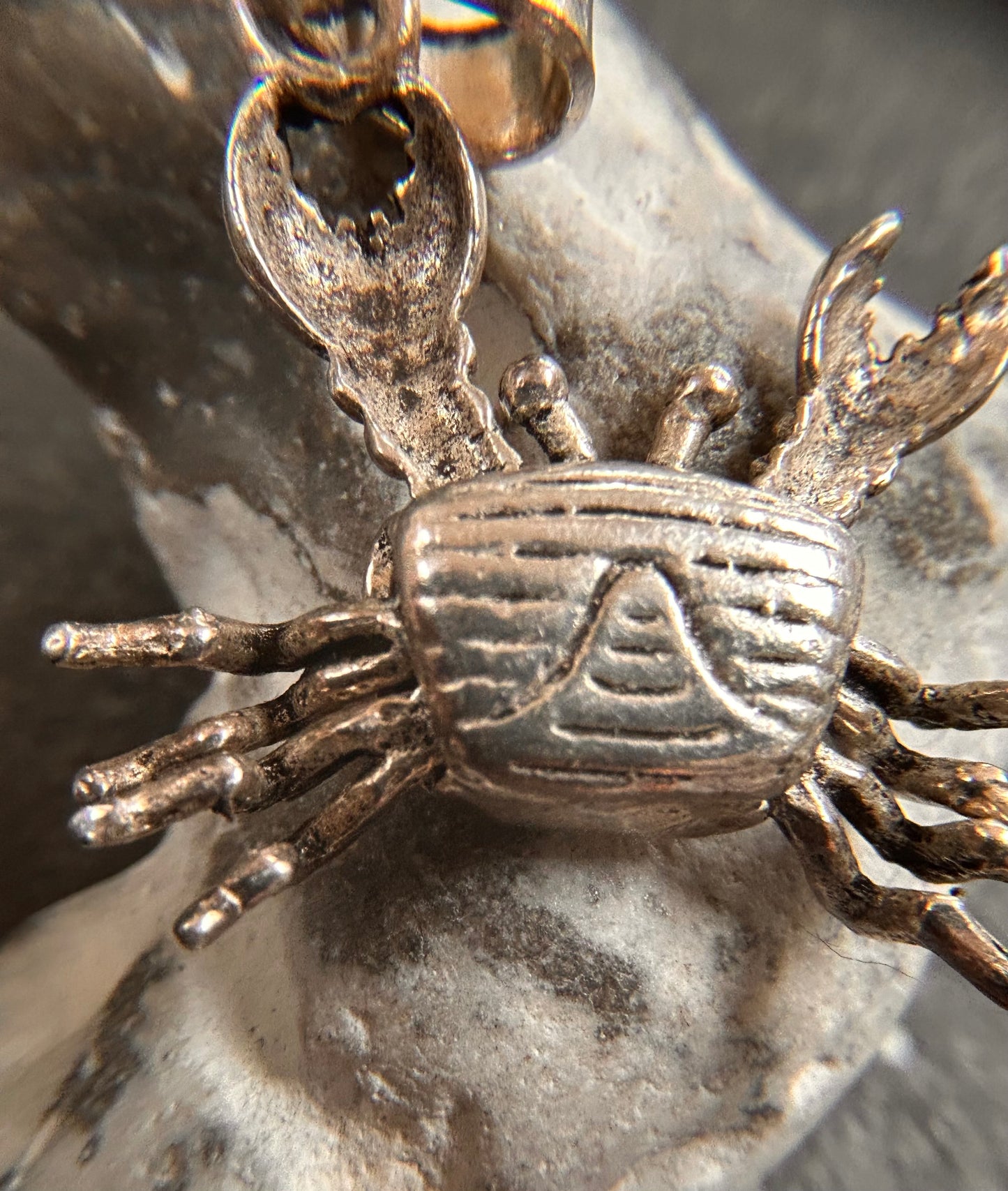 Vintage Articulated sterling silver Crab Pendant.