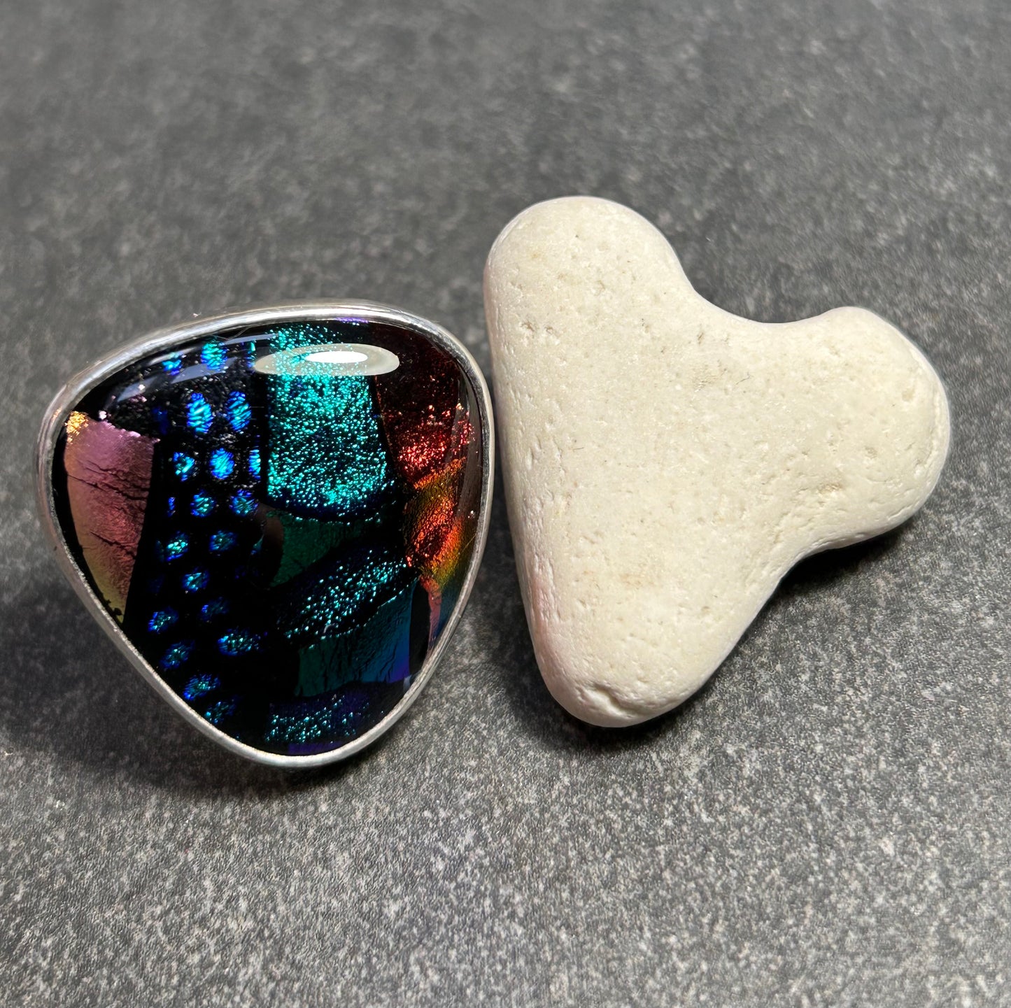 Dramatic dichroic glass cocktail ring