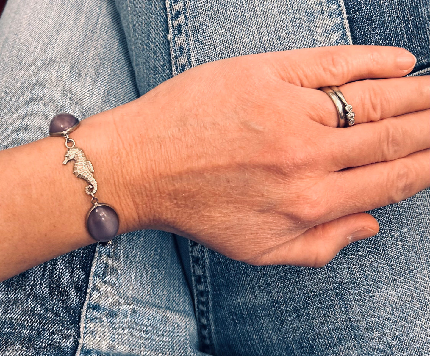 A truly enchanting vintage sterling silver bracelet, featuring four exquisitely detailed seahorses