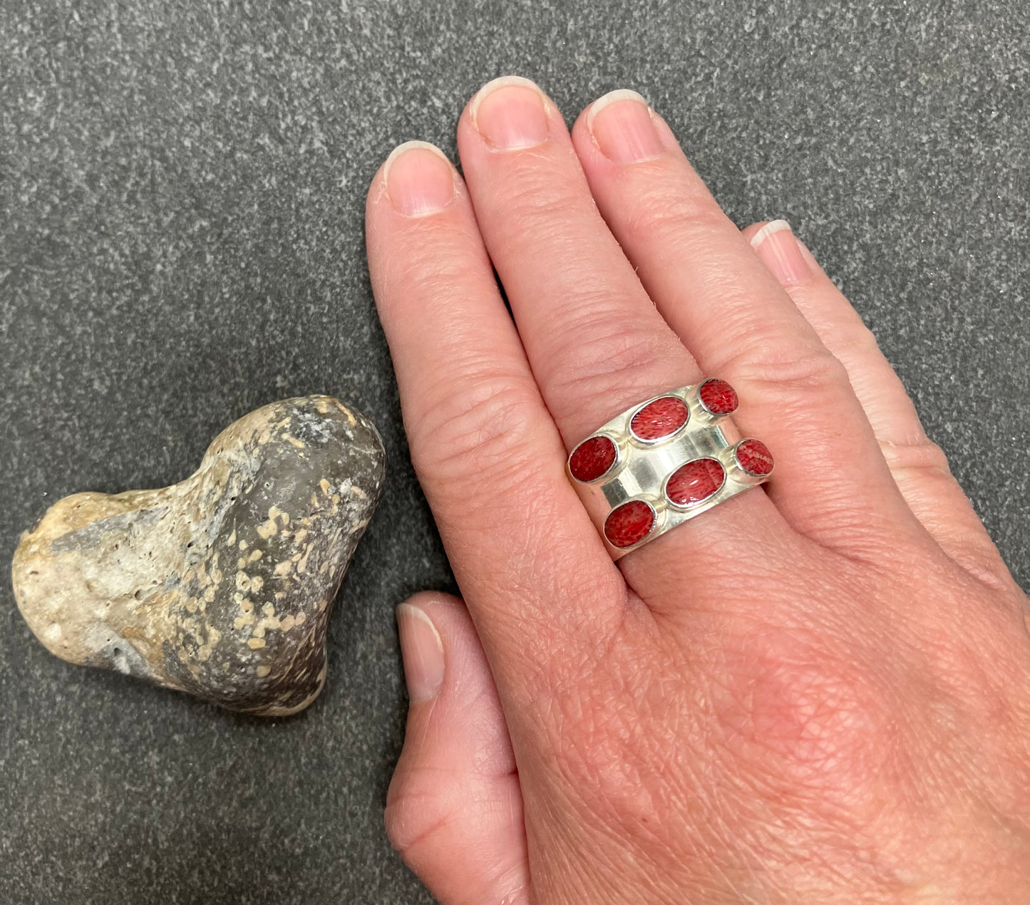 Vintage sterling silver and sponge coral ring.