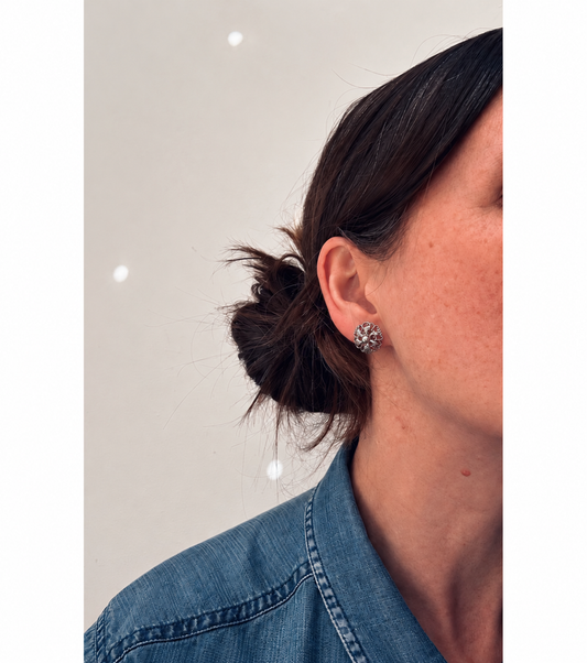 Vintage Sterling Silver Floral Screw-Back Earrings