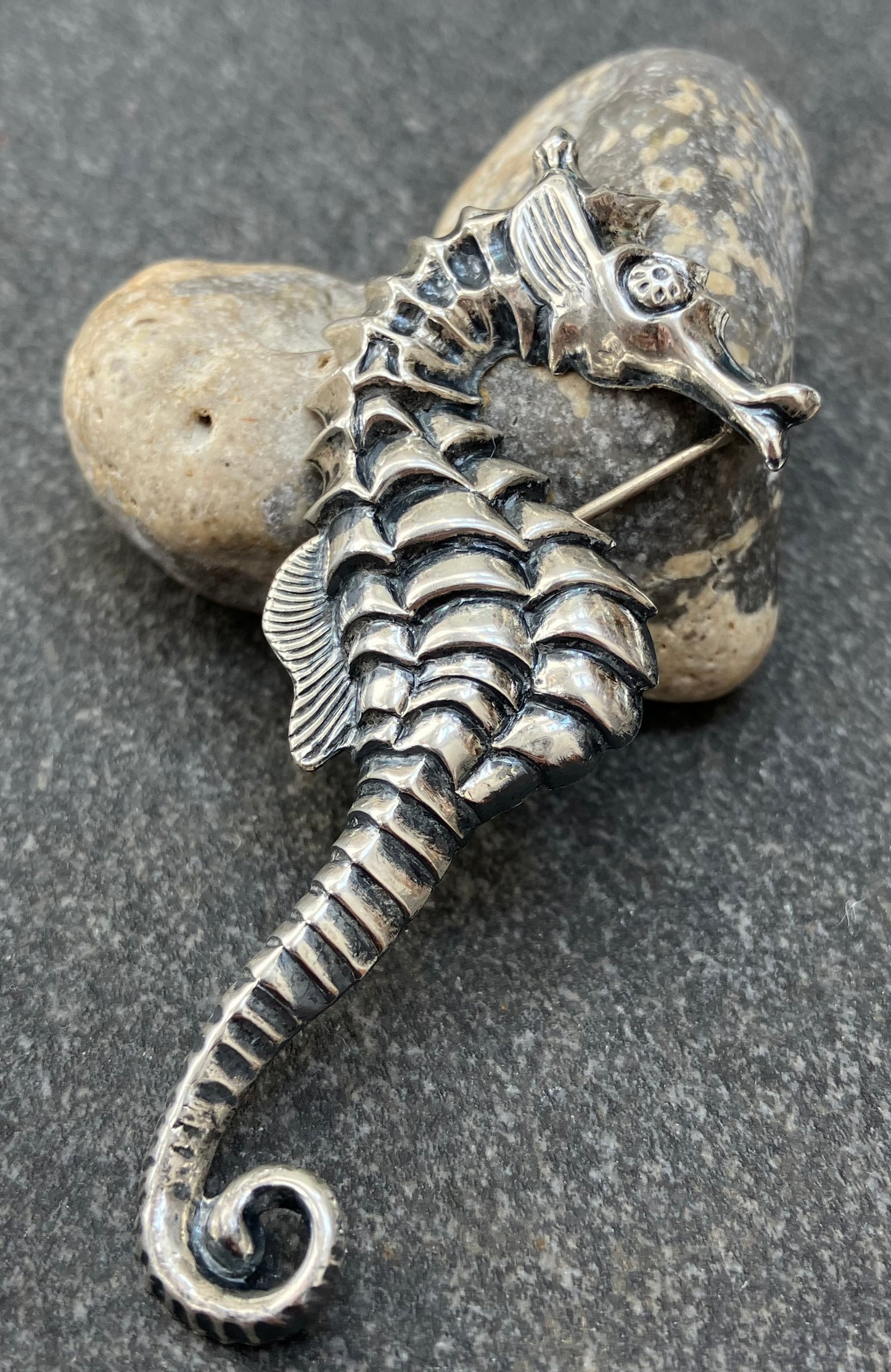 Vintage sterling silver seahorse brooch.