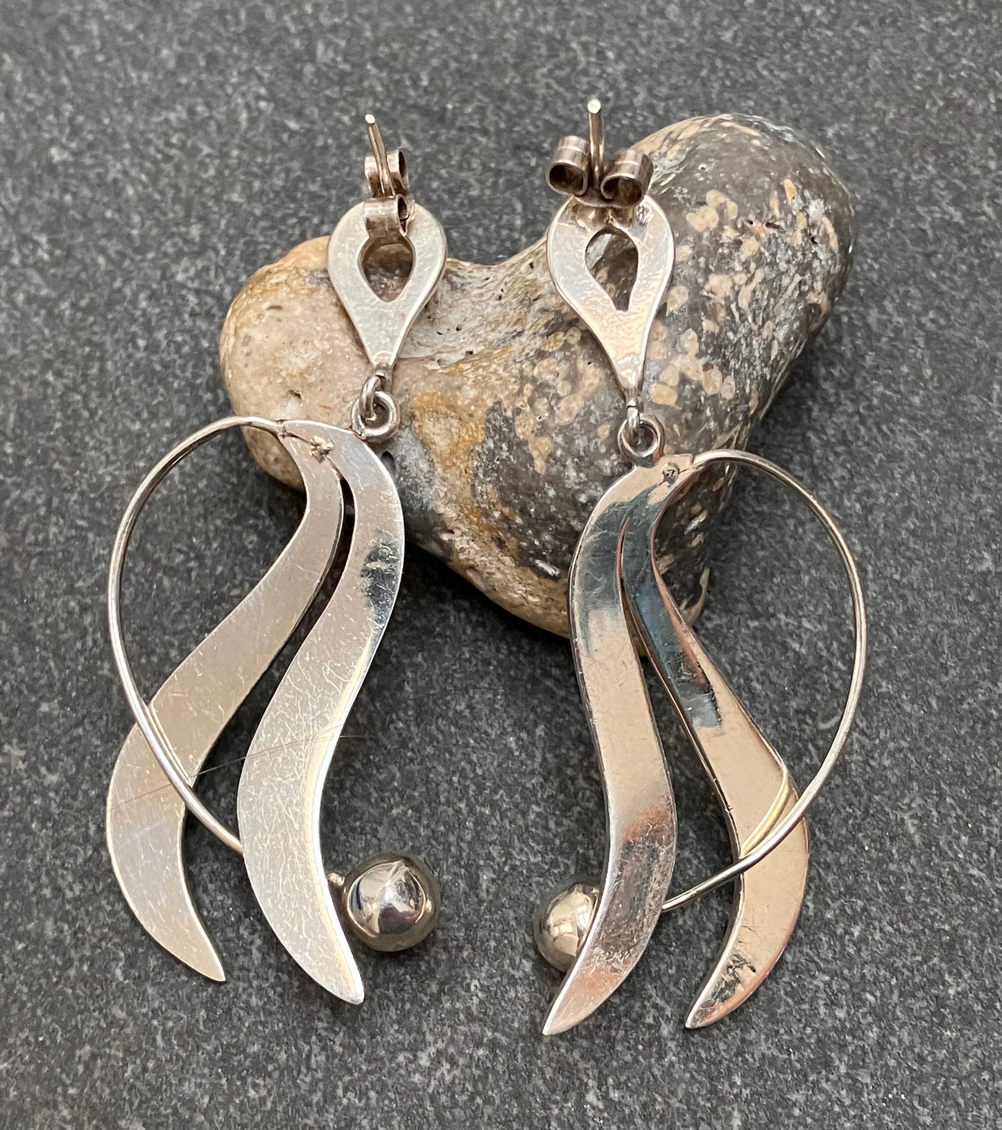 Wonderful sculptural vintage sterling silver earrings.