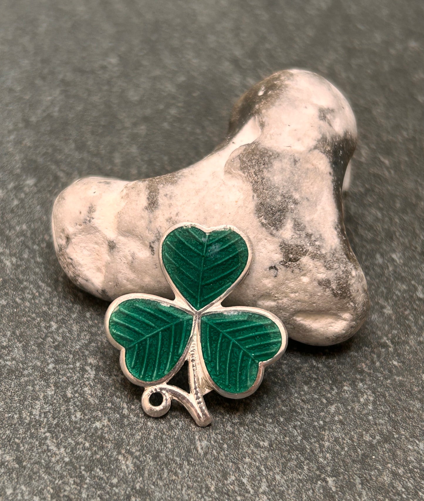 Vintage Sterling Silver Enamel Three-Leaf Clover Brooch