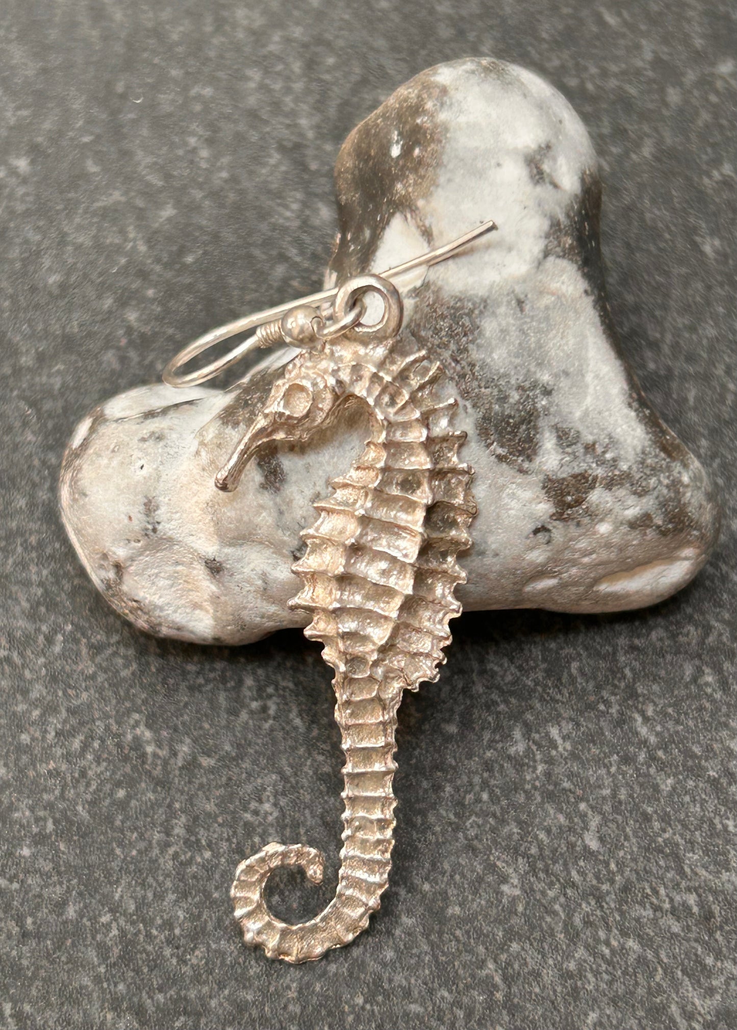 Vintage Artisan Sand-Cast Sterling Silver Seahorse Earrings