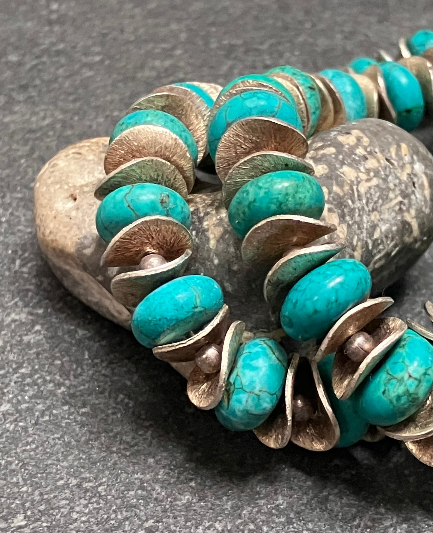 Absolutely stunning artisan made sterling silver and turquoise bead necklace.